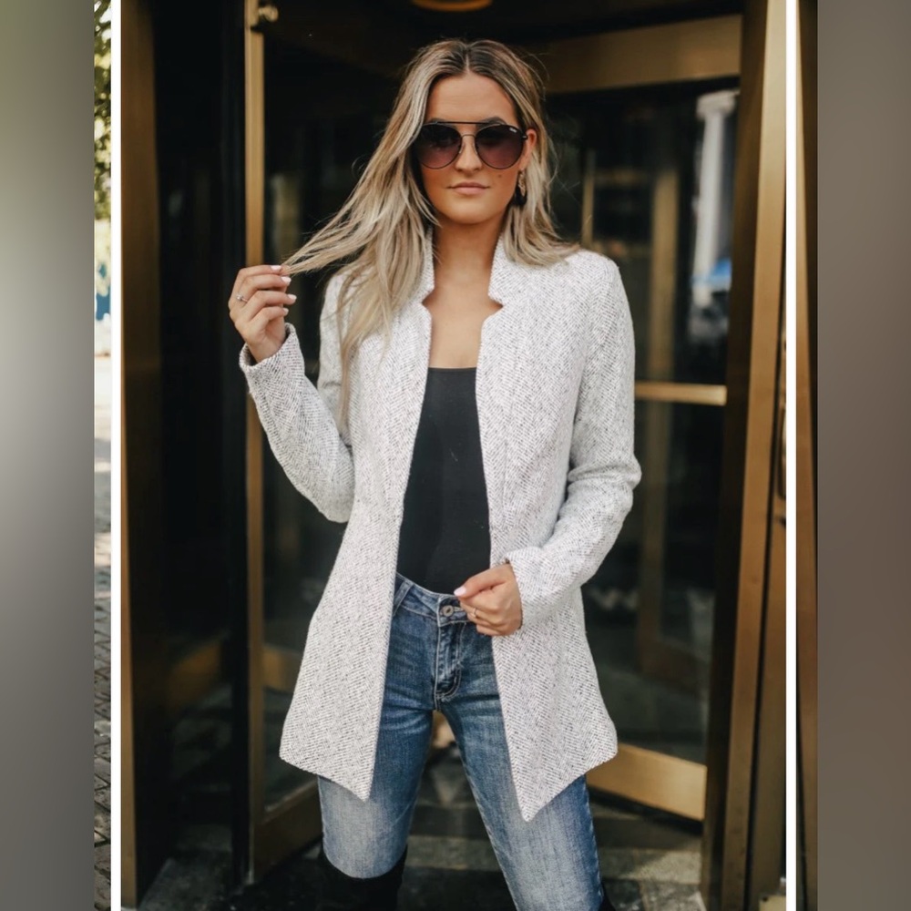 Magnolia Open Front Herringbone Jacket - Grey/White Size M